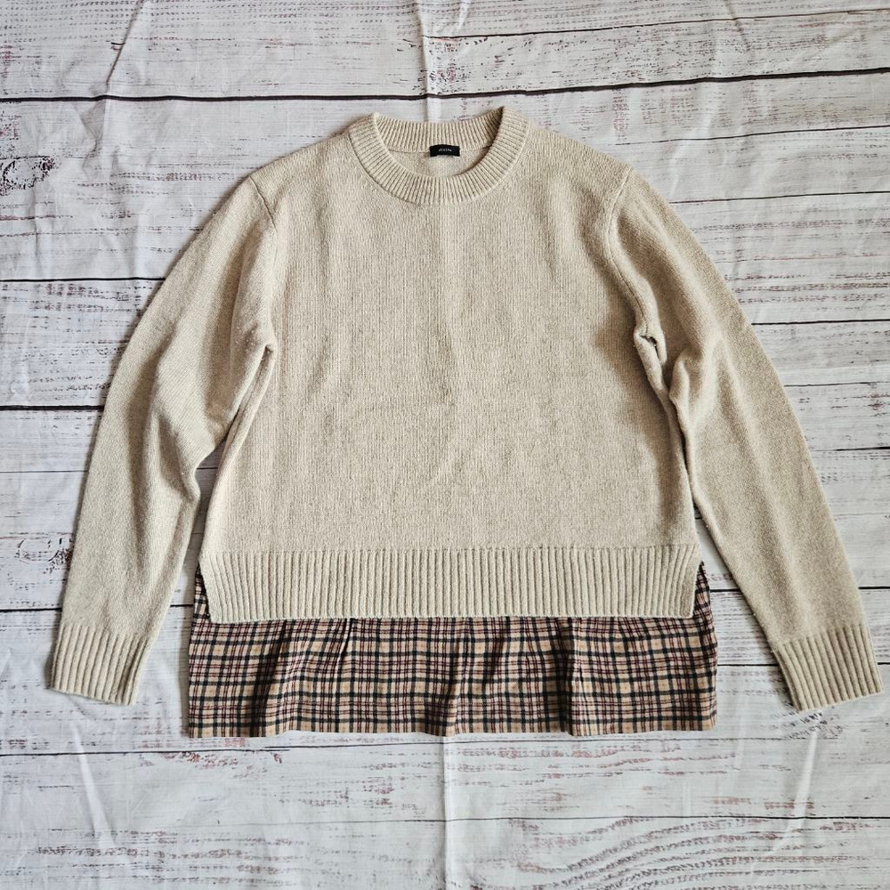 Joseph Wool Cashmere Silk Tan Sweater Plaid Underlay Womens Medium - Picture 1 of 6